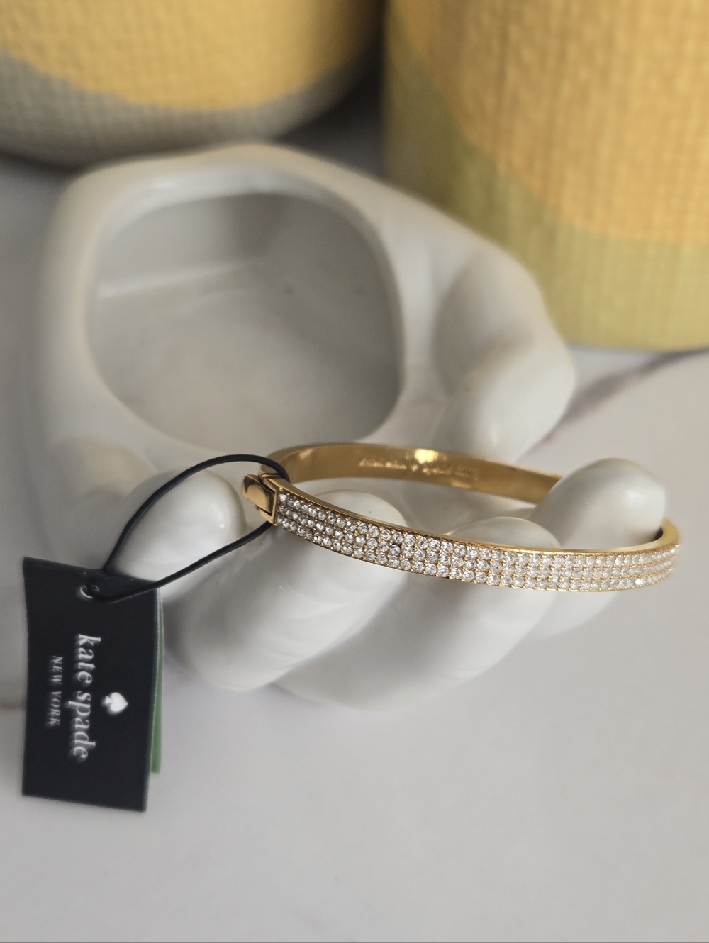 NWT Kate Spade Gold Tone Pavé Double-Row Hinged Bangle Bracelet